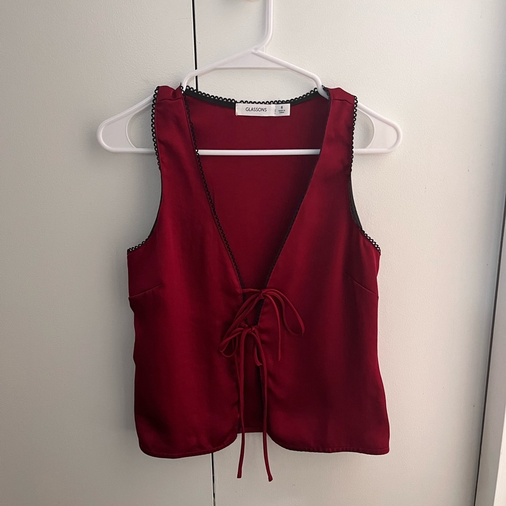 *ON HOLD* Glassons red satin front tie top